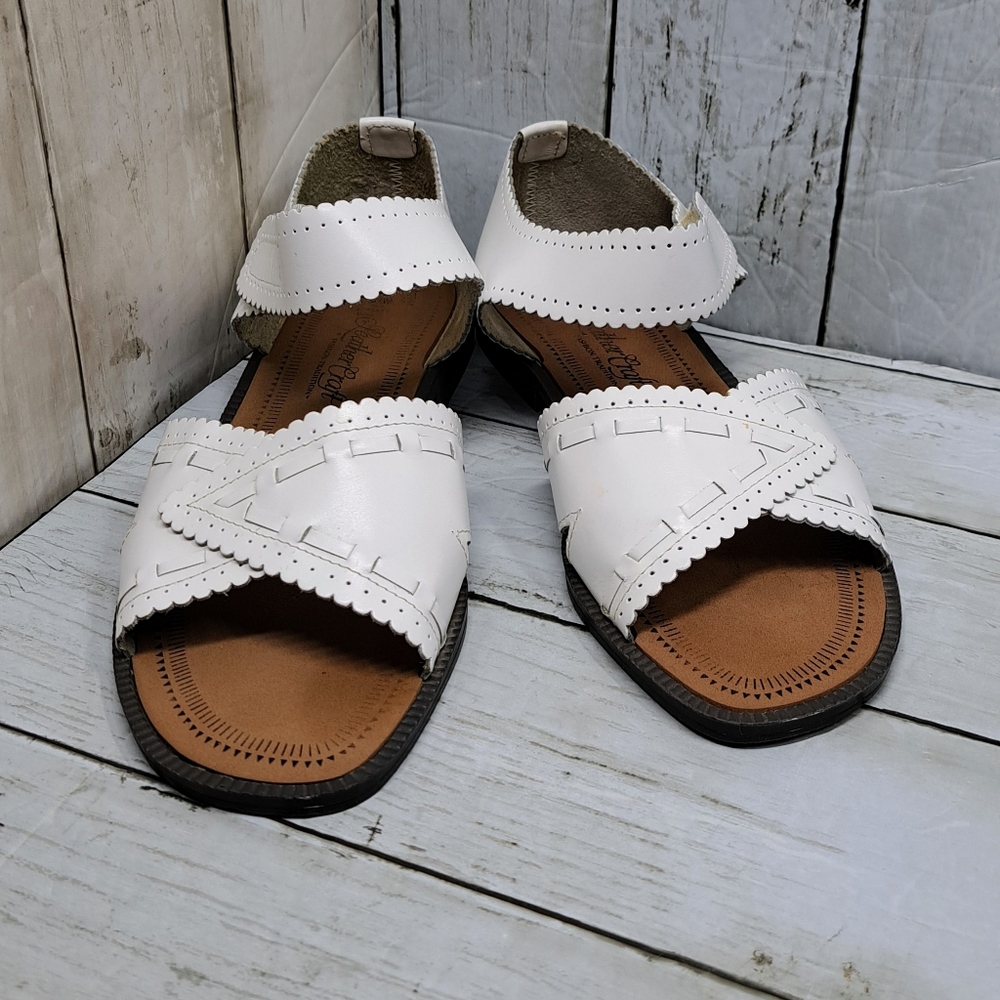 Leather Craft Brazil White Ankle Strap Flats Sandals (MisMatched)8/8.5w Womens